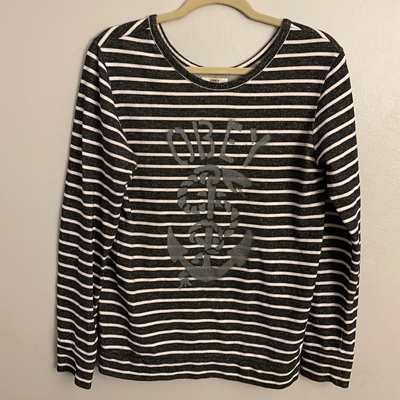 Obey Grey Anchor & Snake Striped Sweatshirt small - Picture 1 of 6